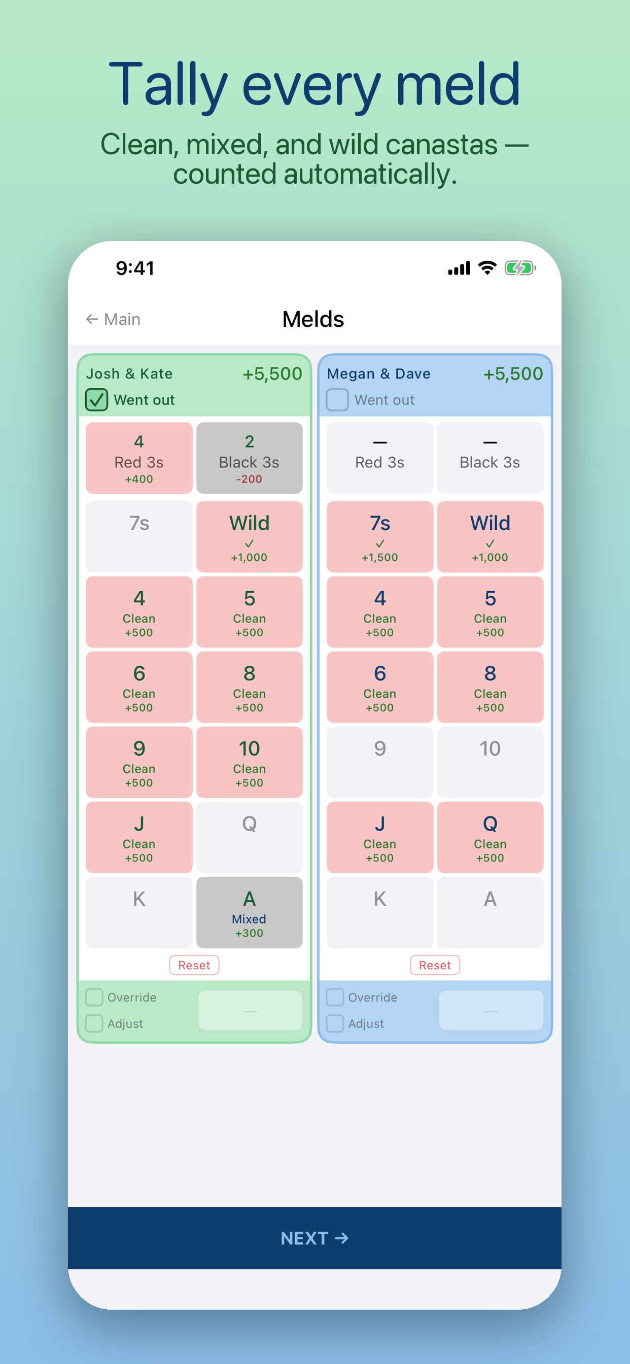 Canasta 5-Deck melds entry