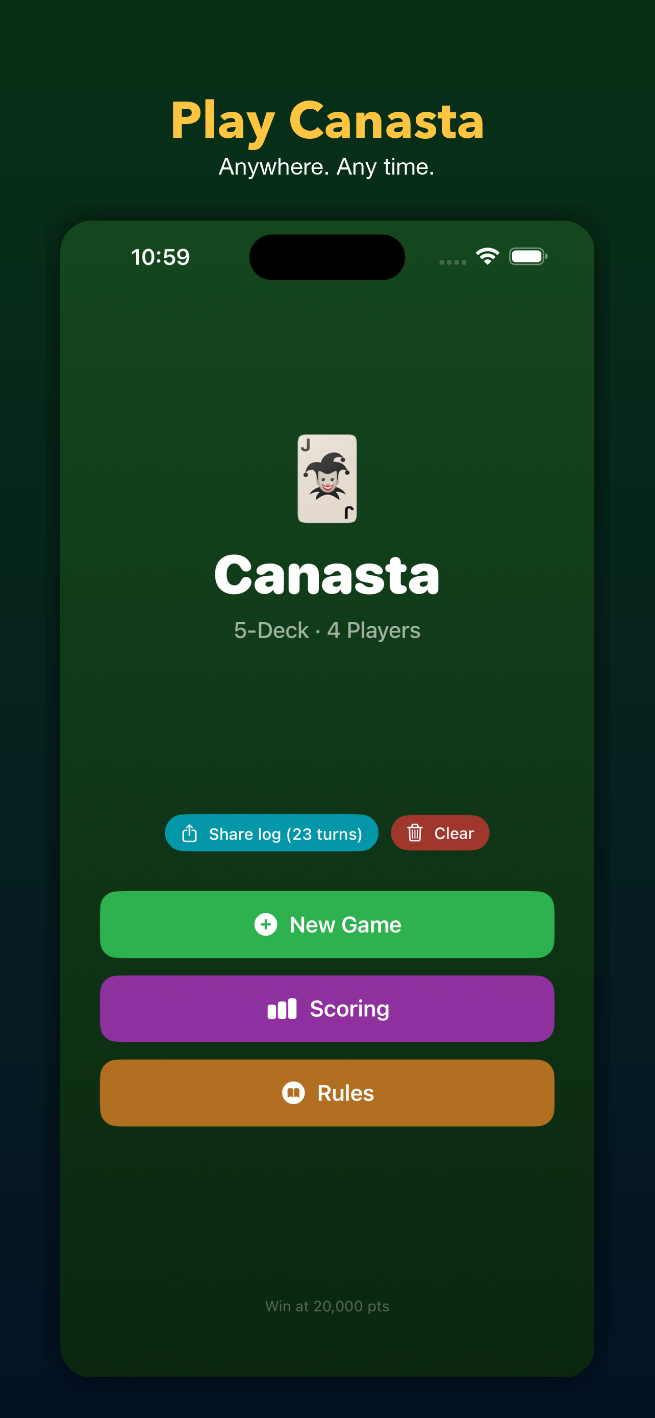 Canasta 5 home screen