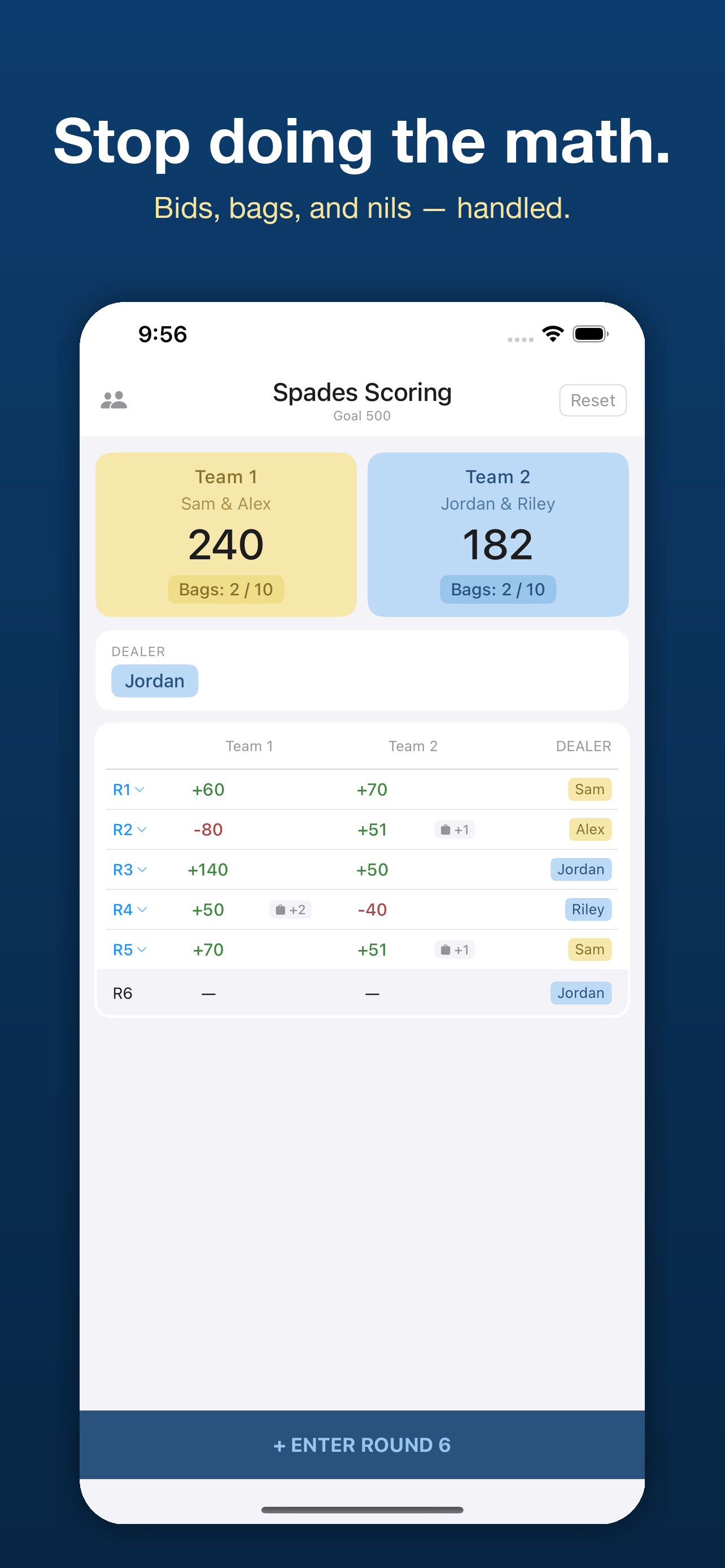 Spades main screen