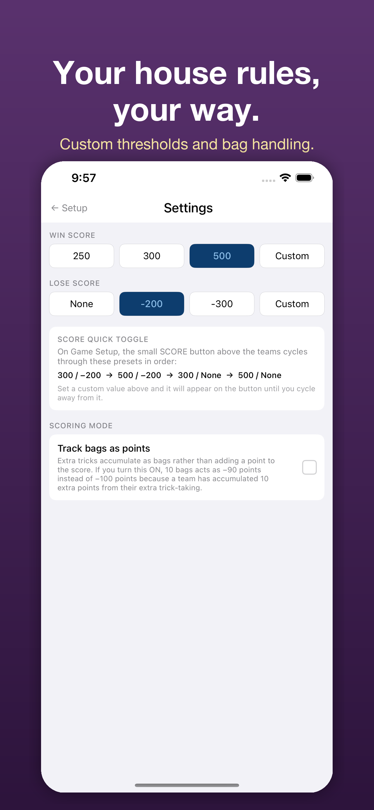 Spades settings