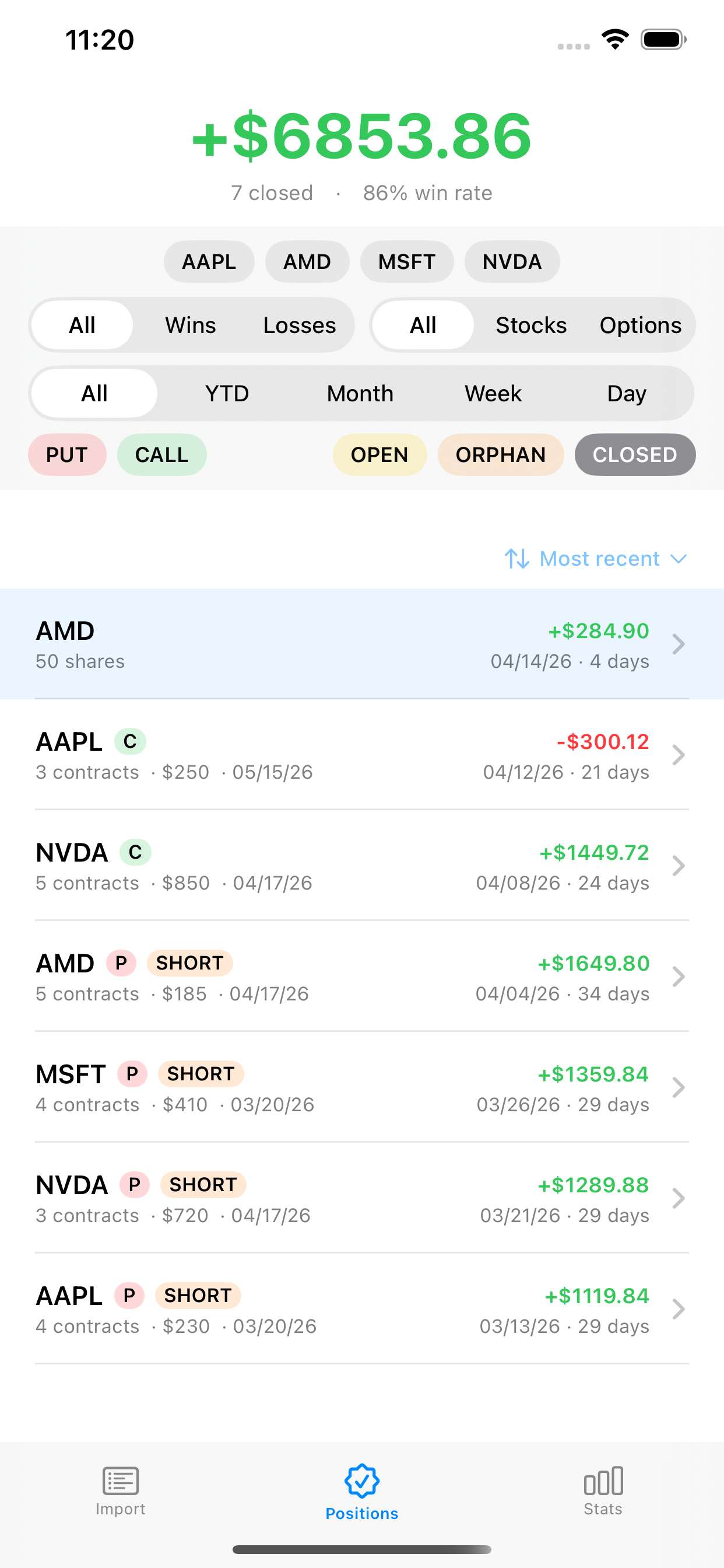 TradeTracker positions
